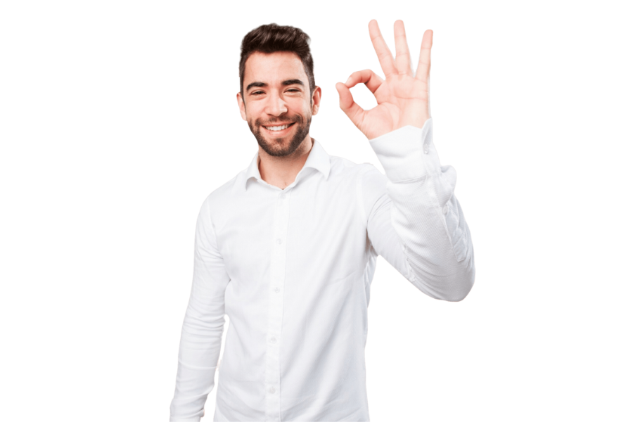 Smiling male customer in white shirt
