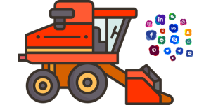 Social Media Harvesting - Tractor and Social Media Icons. 