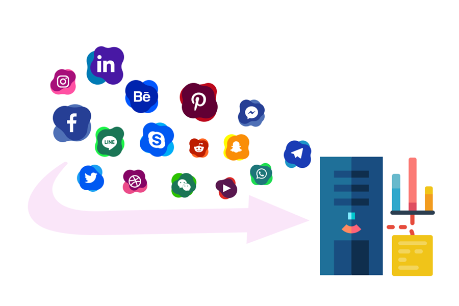 Social Media icons going into a tower PC